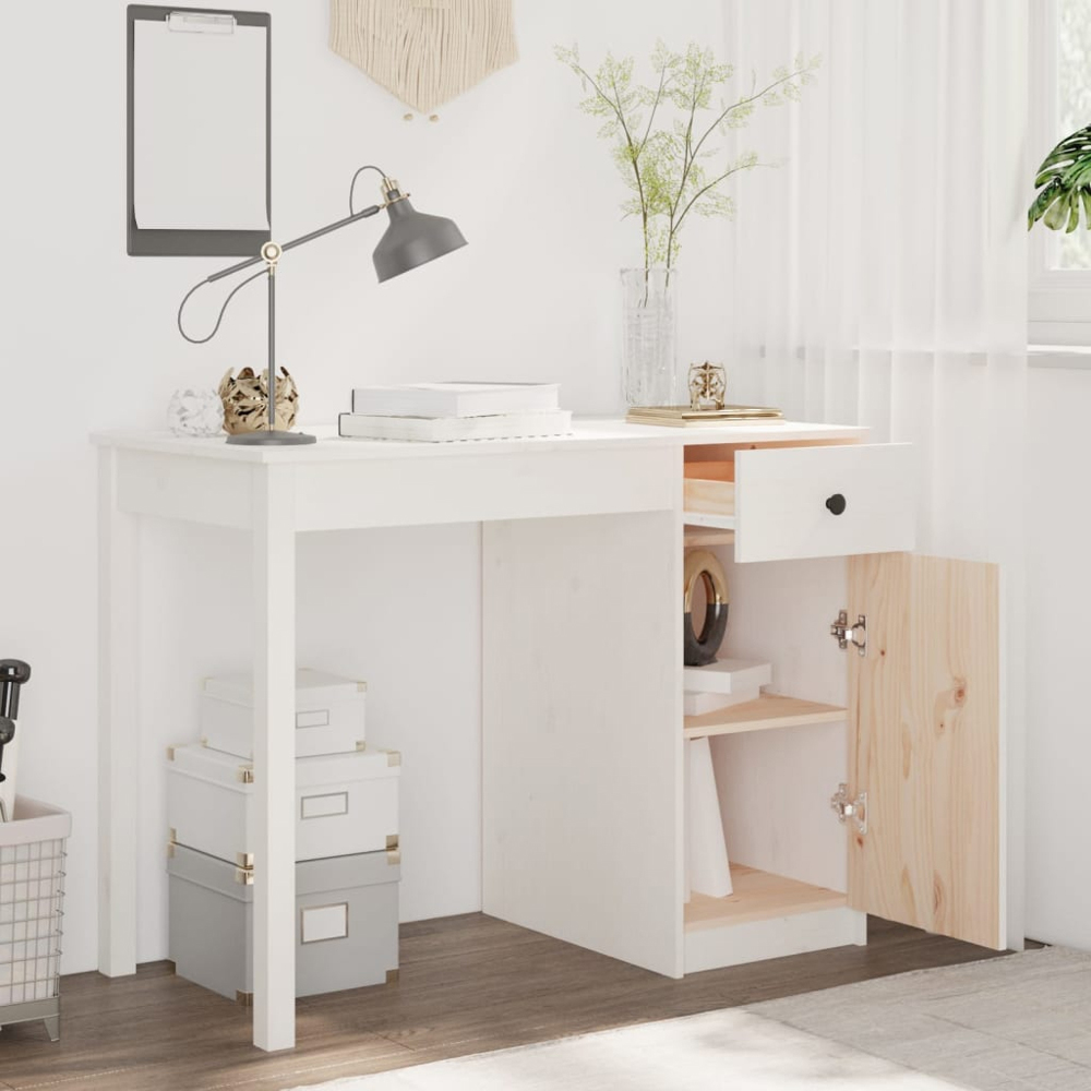 vidaXL Single Door Single Drawer Computer Desk White Image 8