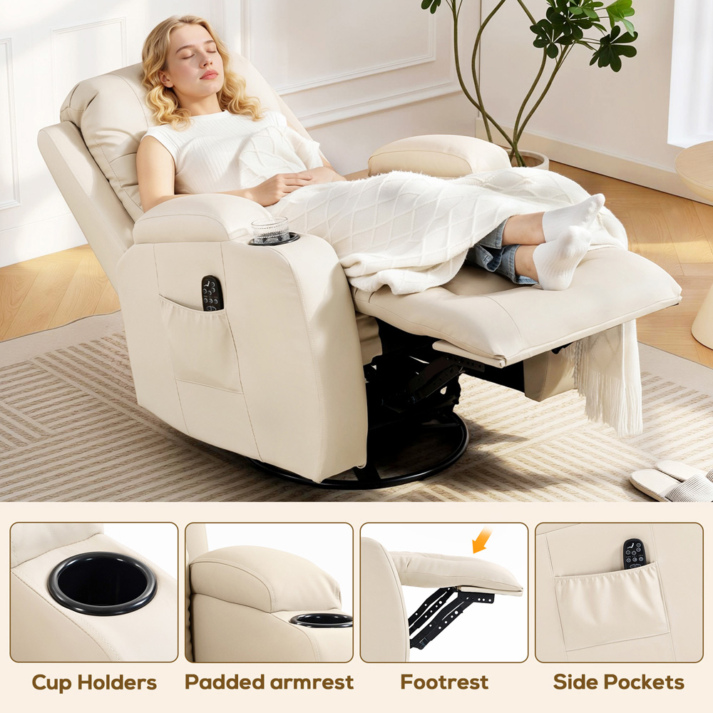 HOMCOM Cream Massage and Heat Recliner Chair with 8-Point Vibration Image 8