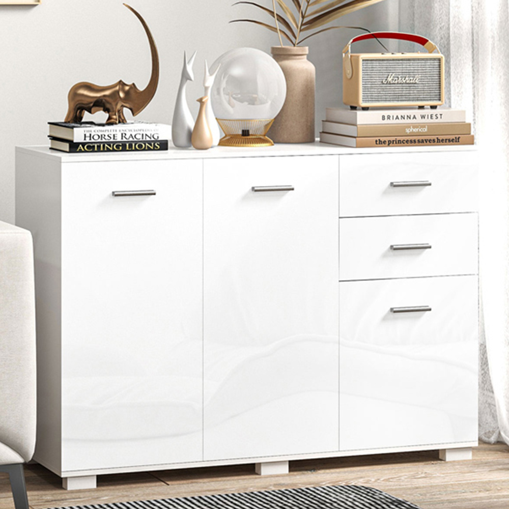 Portland 3 Door 2 Drawer High Gloss White Sideboard Image 1
