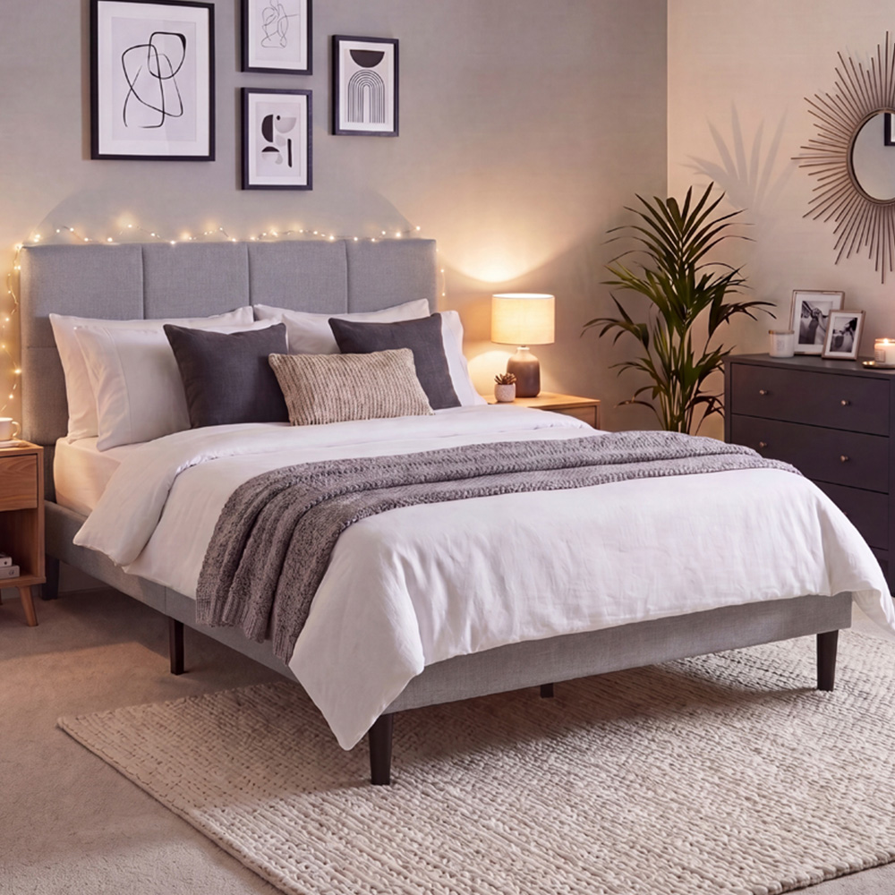 VIDA DESIGNS Velmora King Size Light Grey Linen Fabric Bed Image 1