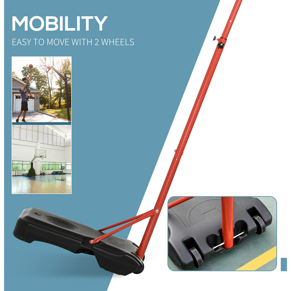 HOMCOM Kids Black and Orange Adjustable Basketball Hoop with Backboard and Wheels 200-250cm Image 6