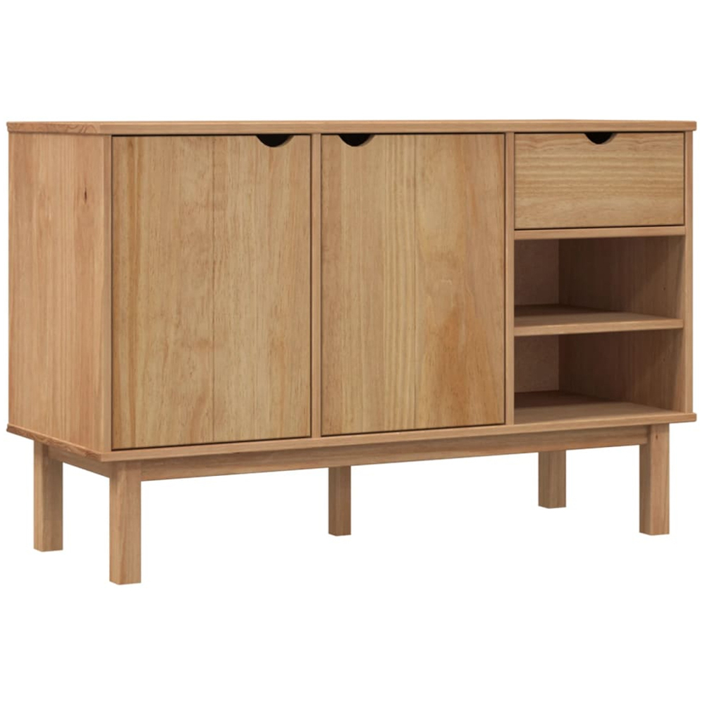 vidaXL Otta 2 Door Single Drawer 2 Shelf Brown Solid Pine Wood Sideboard Image 2
