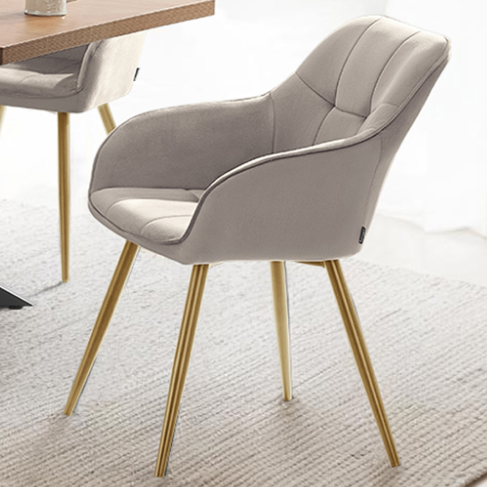 Tectake Marilyn Tauper and Gold Quilted Velvet Continuous Backrest Chair Image 1