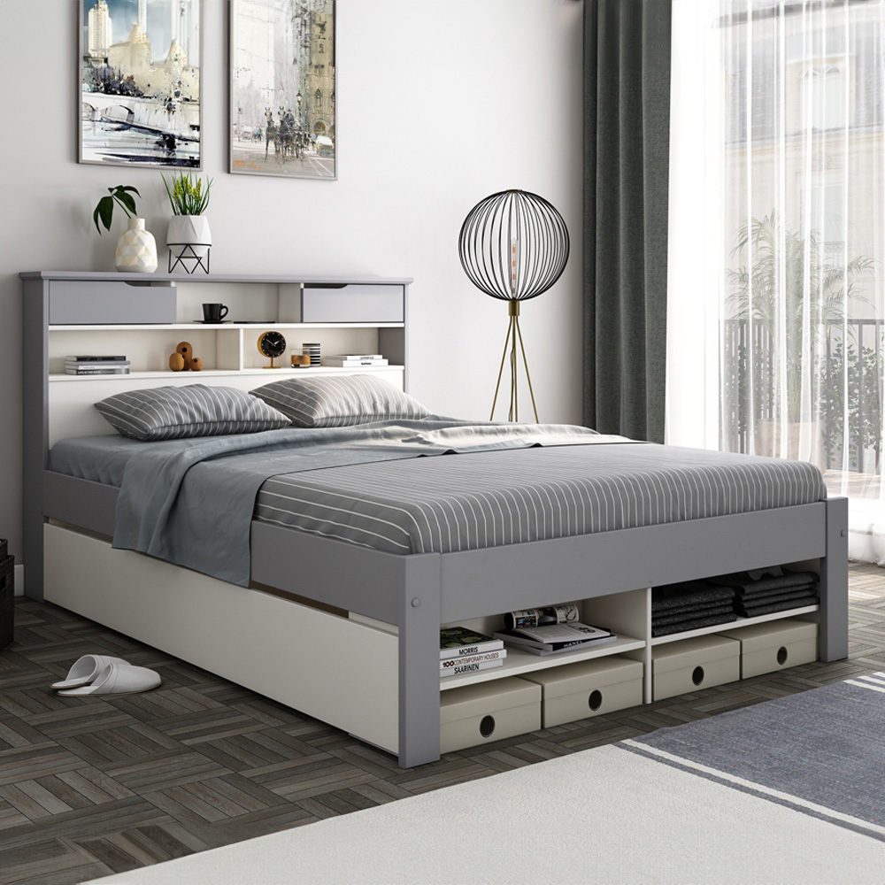 Fabio King Size Grey and White Wooden Single Drawer Storage Bed Image 1