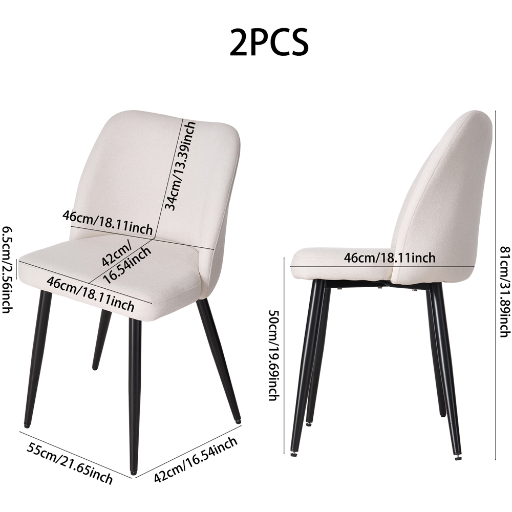 Living and Home Set of 2 Beige Linen Upholstered Dining Chairs Image 9
