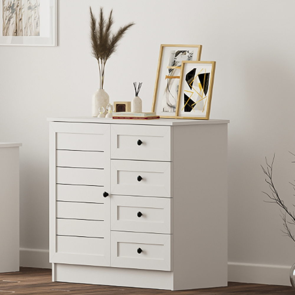 Evu VENICE Single Door 4 Drawer Soft White Sideboard Image 6