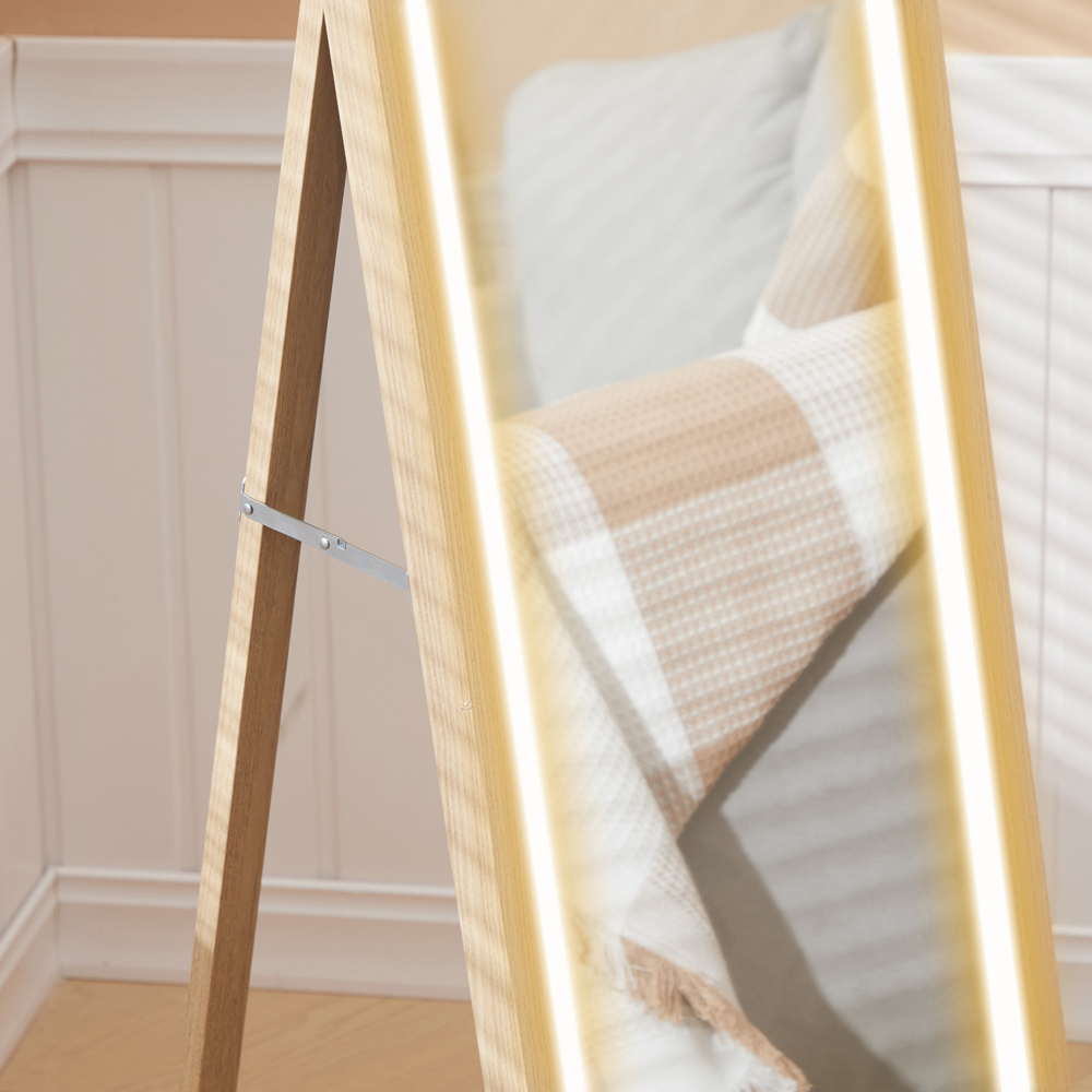 Portland Oak Wood Effect Frame Full Length Mirror with Dimming Lights 160 x 40cm Image 3