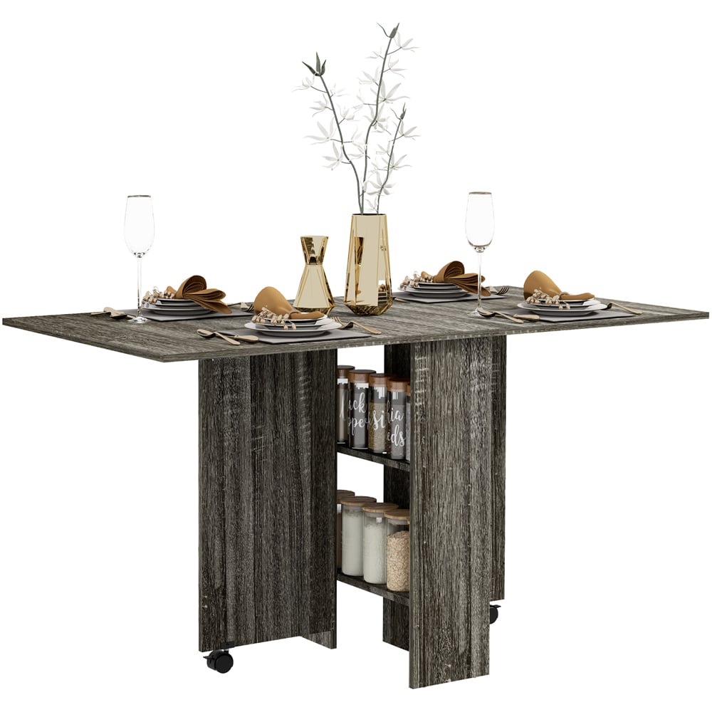 HOMCOM 6 Seater Dark Grey Drop Leaf Dining Table Image 2