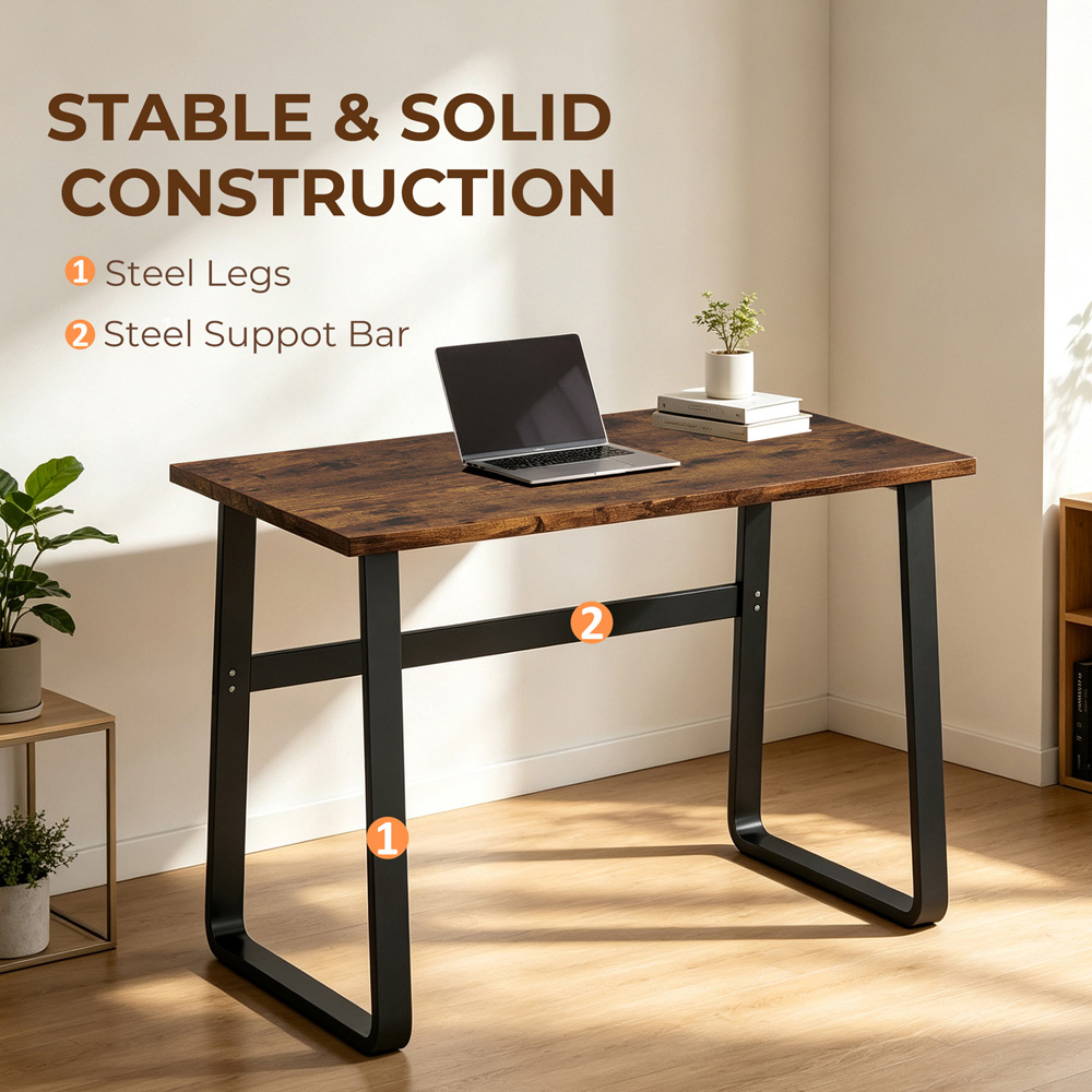 HOMCOM Industrial-Style Writing Desk Rustic Brown and Black Image 6