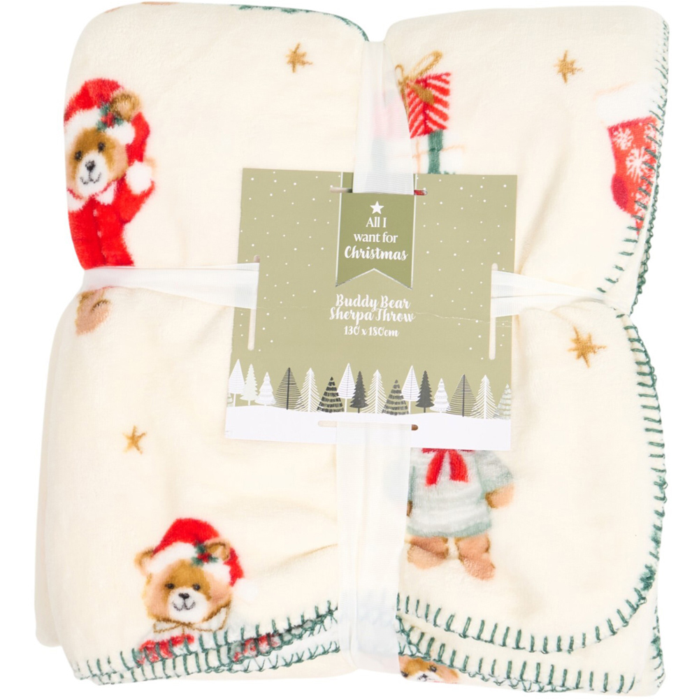 Buddy Bear Christmas Sherpa Throw Image 1