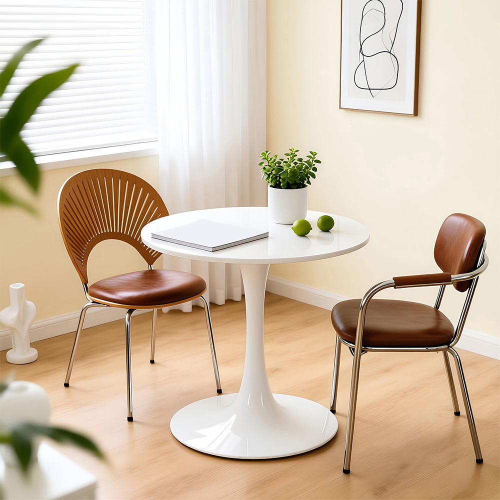 Living and Home 2 Seater Round Dining Table with Metal Base White Image 8