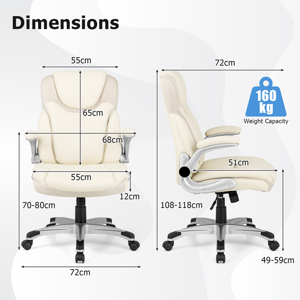 Costway White PU Leather Adjustable Executive Office Chair Image 9