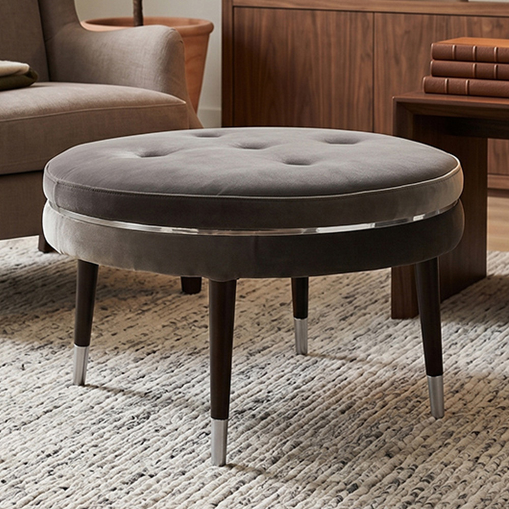 Premier Housewares Manhattan Grey Velvet Footstool Image 1