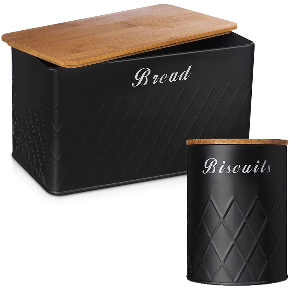 ATEK 5 Piece Black Kitchen Canister Set with Bamboo Lids Image 4