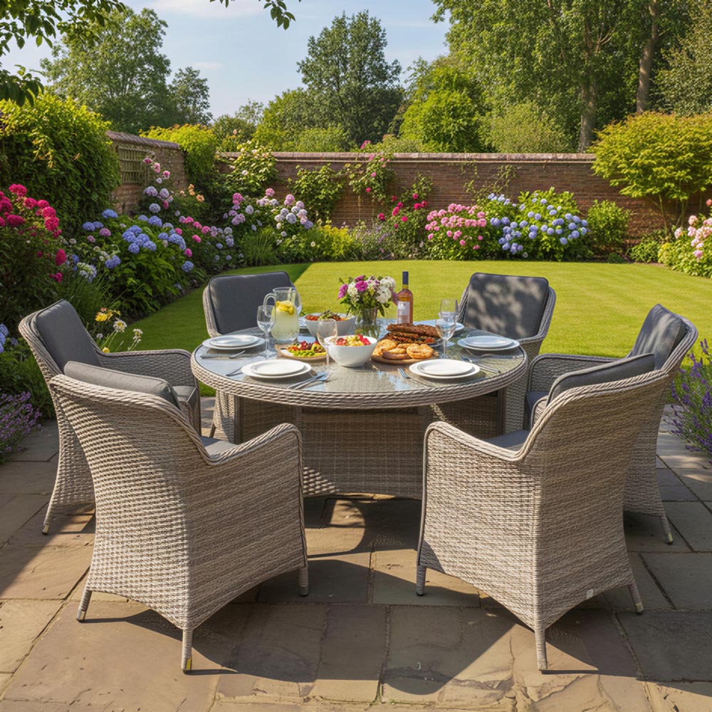 Oseasons Hampton 6 Seater Rattan Dining Set with Cushions Dove Grey and Dark Grey Image 5