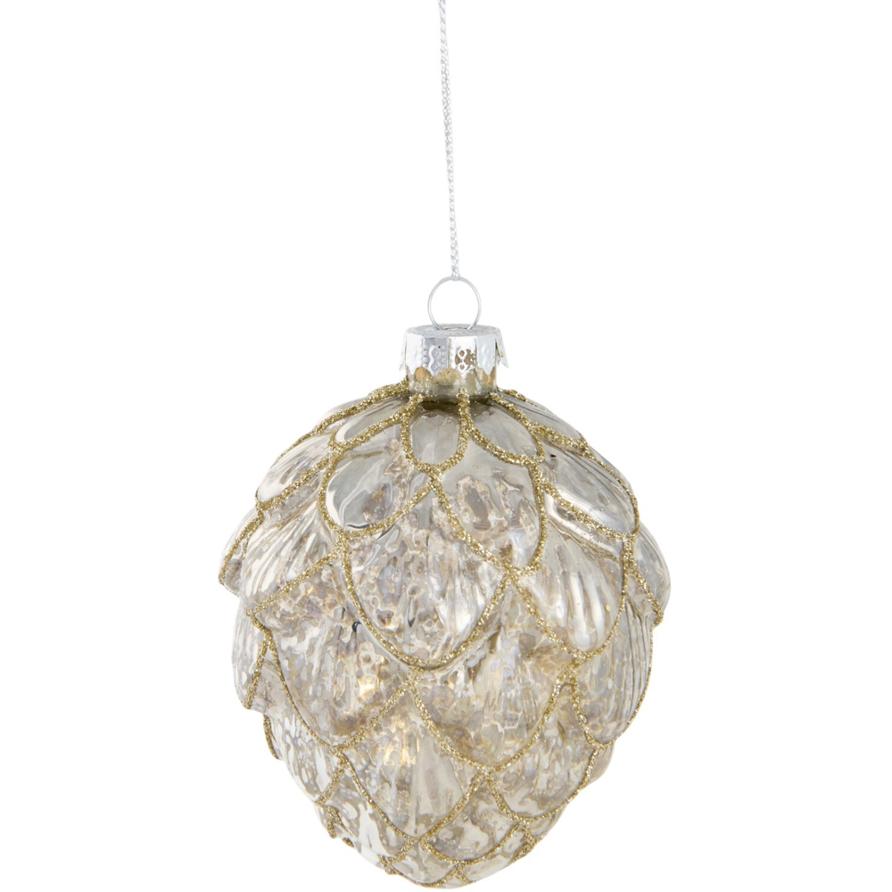 Ivory Gold Pinecone Bauble Image 3