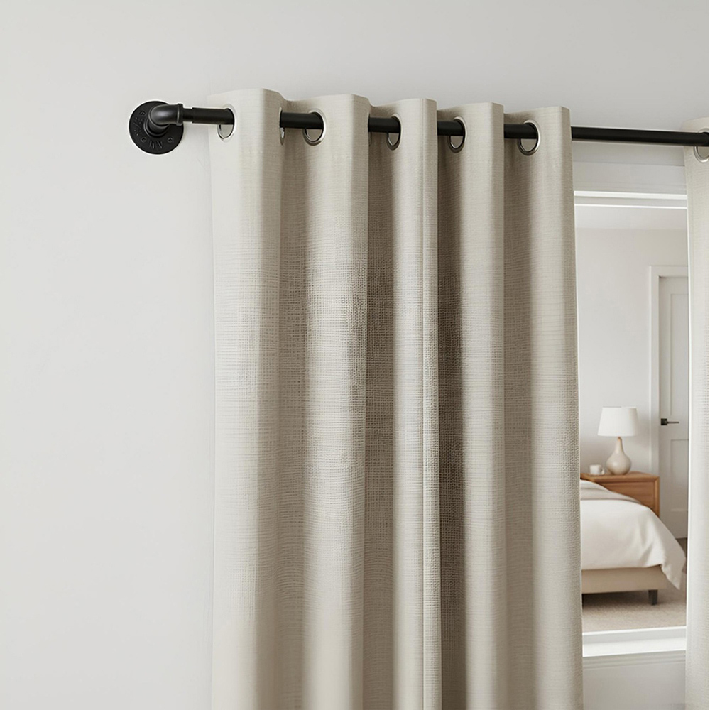 Living and Home 71-121cm Matte Black Telescopic Curtain Pole with Elbow Brackets Image 2
