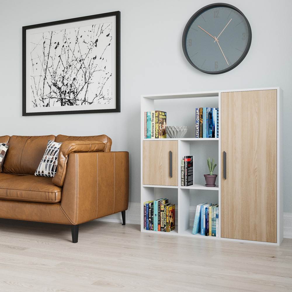 Decorotika Ridge 2 Door 4 Shelf White and Oak Bookcase Image 3