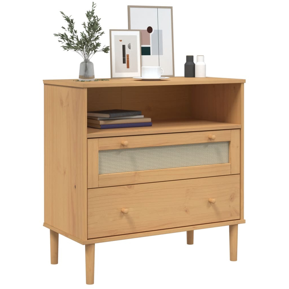 vidaXL Senja 2 Drawer Single Shelf Rattan Look Solid Wood Pine Sideboard Image 3
