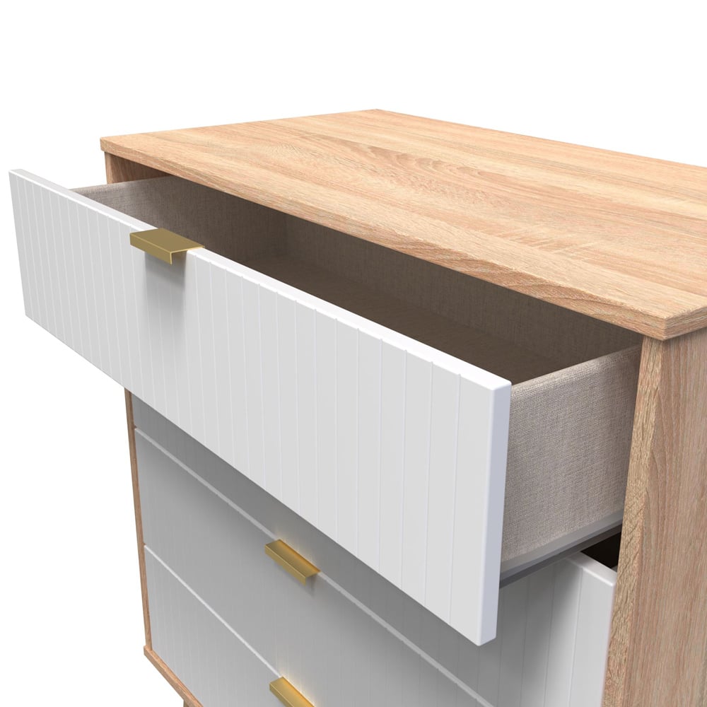 Crowndale 4 Drawer White Matt and Bardolino Oak Wide Chest of Drawers Ready Assembled Image 6