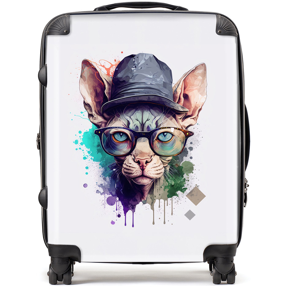 Warren Reed Designer Large Sphynx Cat Face Glasses And Hat Splashart Suitcase Image 1