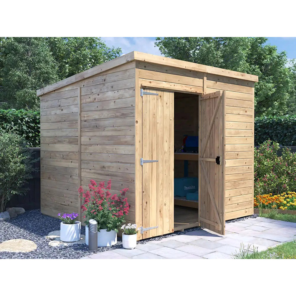 Dunster House Overlord 8 x 8ft Modular Brown Superfelt Pent Bike Shed Image 2
