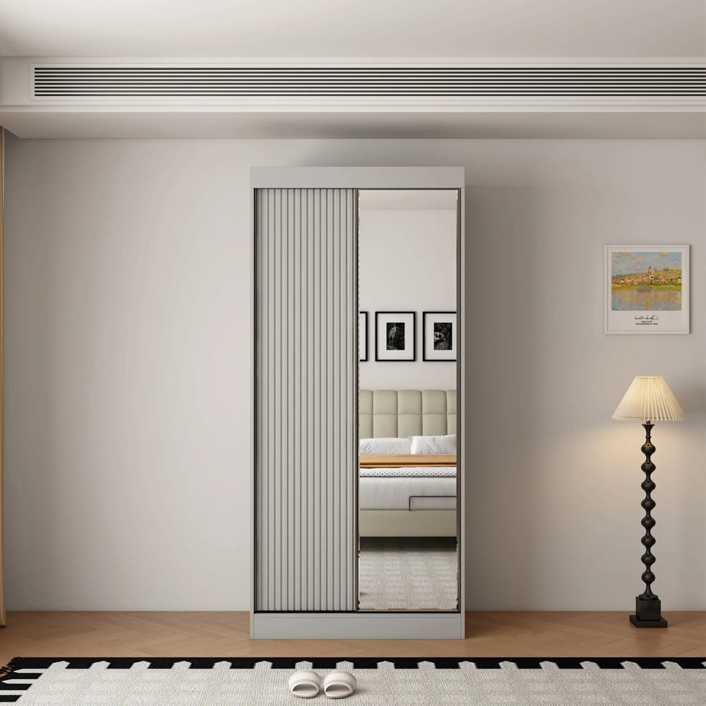 ARTESA Berlin 2 Door Grey Mirrored Sliding Wardrobe 100cm Image 4