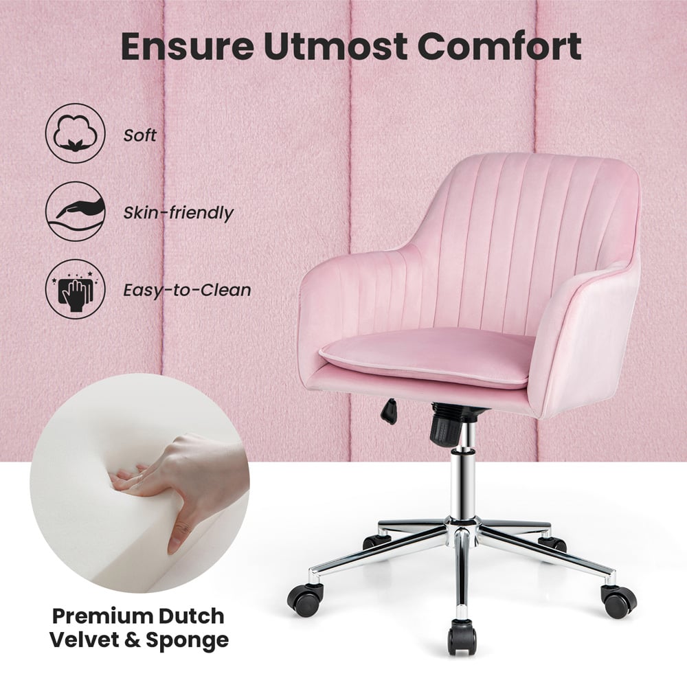 Costway Pink Velvet Adjustable Swivel Accent Chair with Wheels Image 8