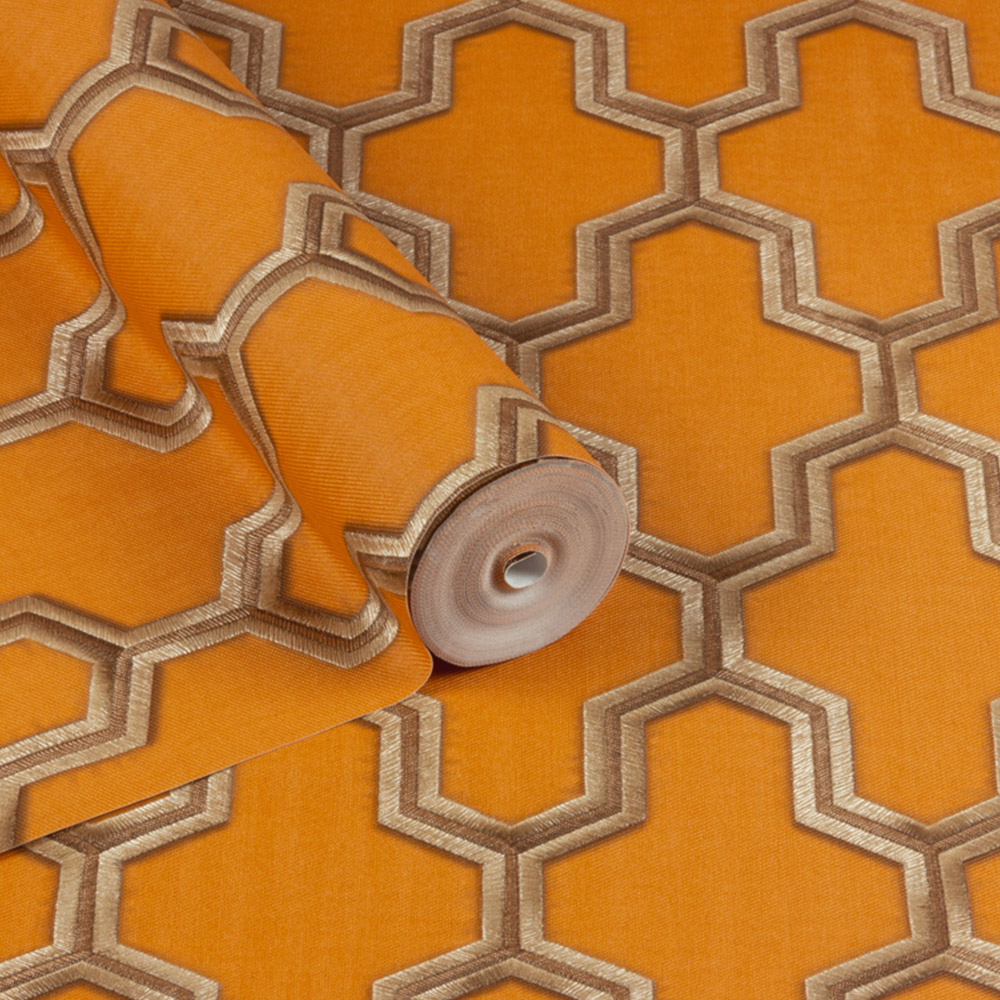 Design ID Geometric Silk Orange and Gold Wallpaper Image 2
