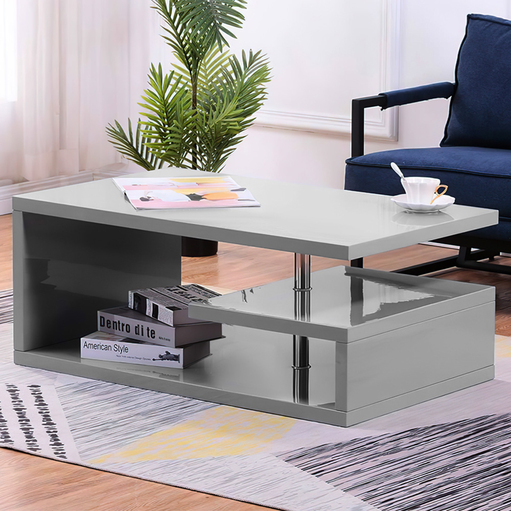 Comfy Living Grey High Gloss Abstract LED Coffee Table Image 1