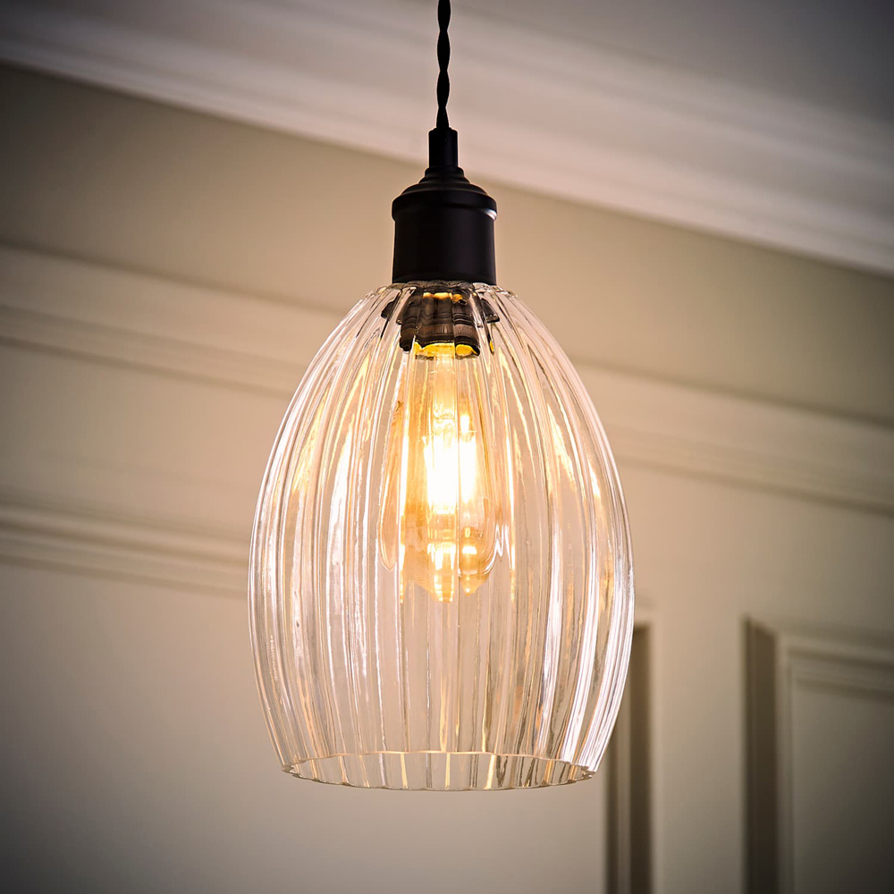 ValueLights Cheltenham Ribbed Glass Easy Fit Pendant Shade Image 2