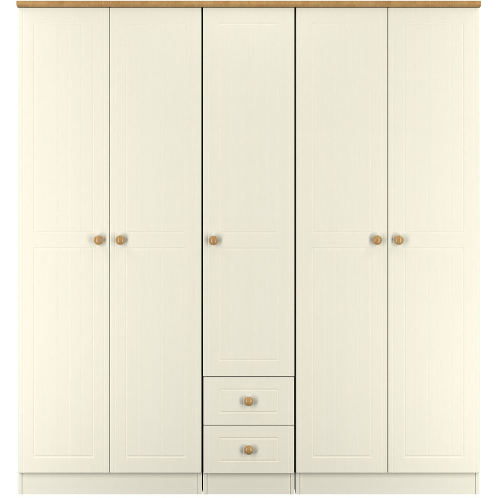Crowndale Warwick 5 Door 2 Drawer Cream Ash and Modern Oak Wardrobe Ready Assembled Image 2