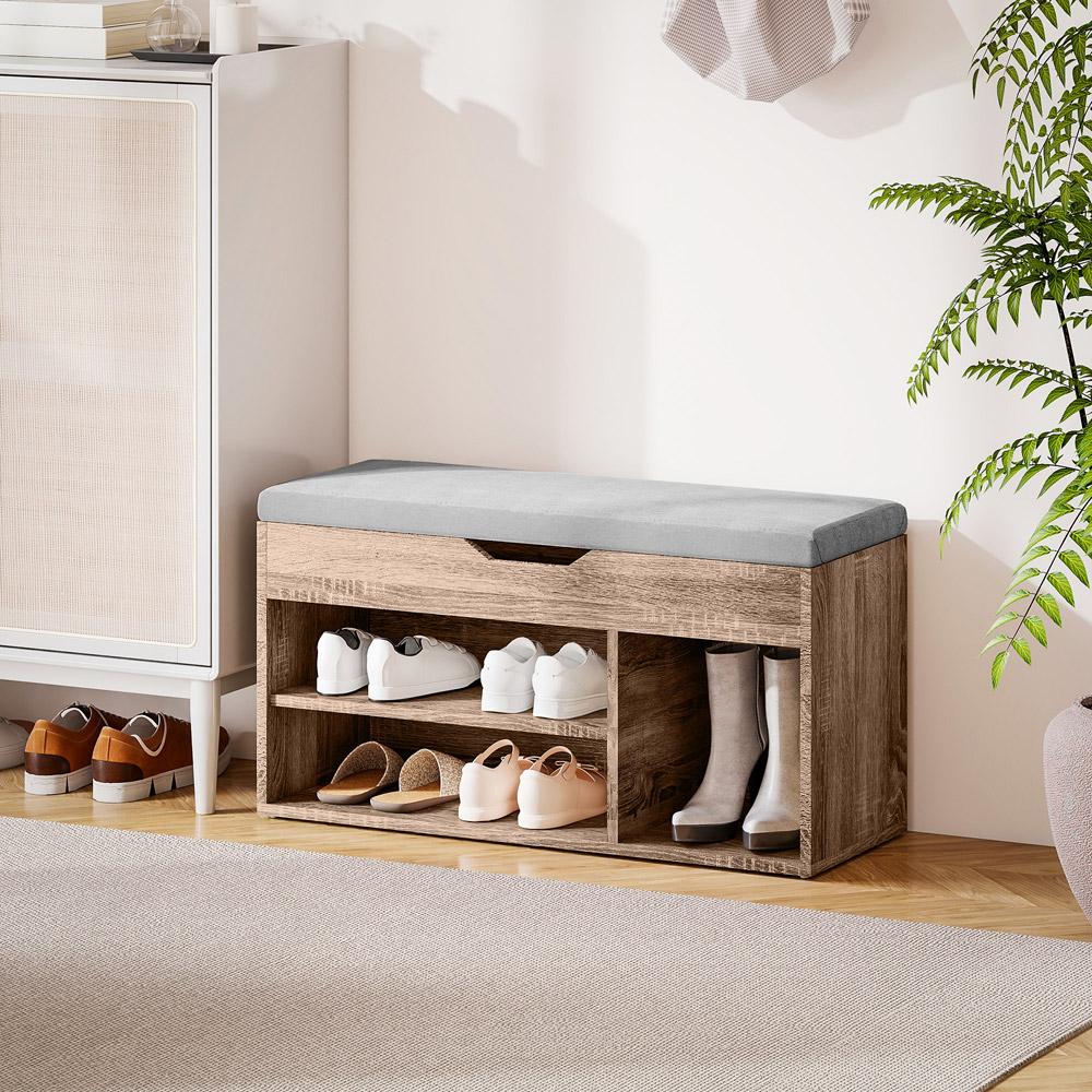 HOMCOM 3 Shelf Grey Sit On Shoe Rack Bench with Hidden Compartment Image 8