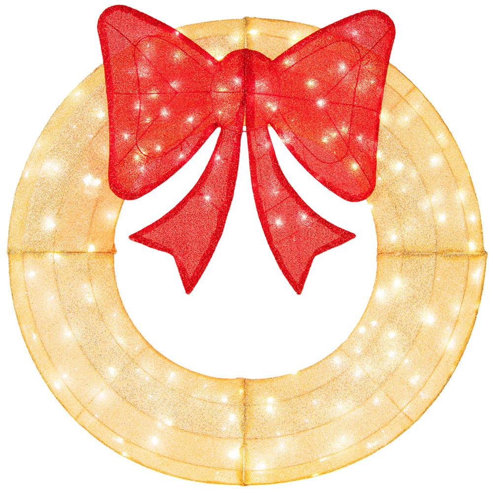 Costway 200 LED Pre-Lit Wreath with Red Bow Christmas Decoration Image 1