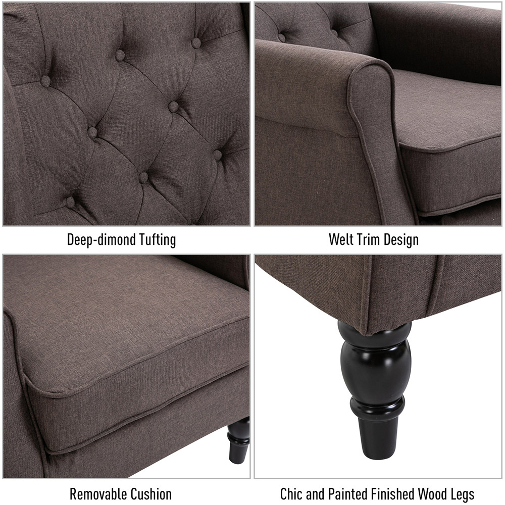 Portland Brown Retro Upholstered Wingback Armchair Image 5