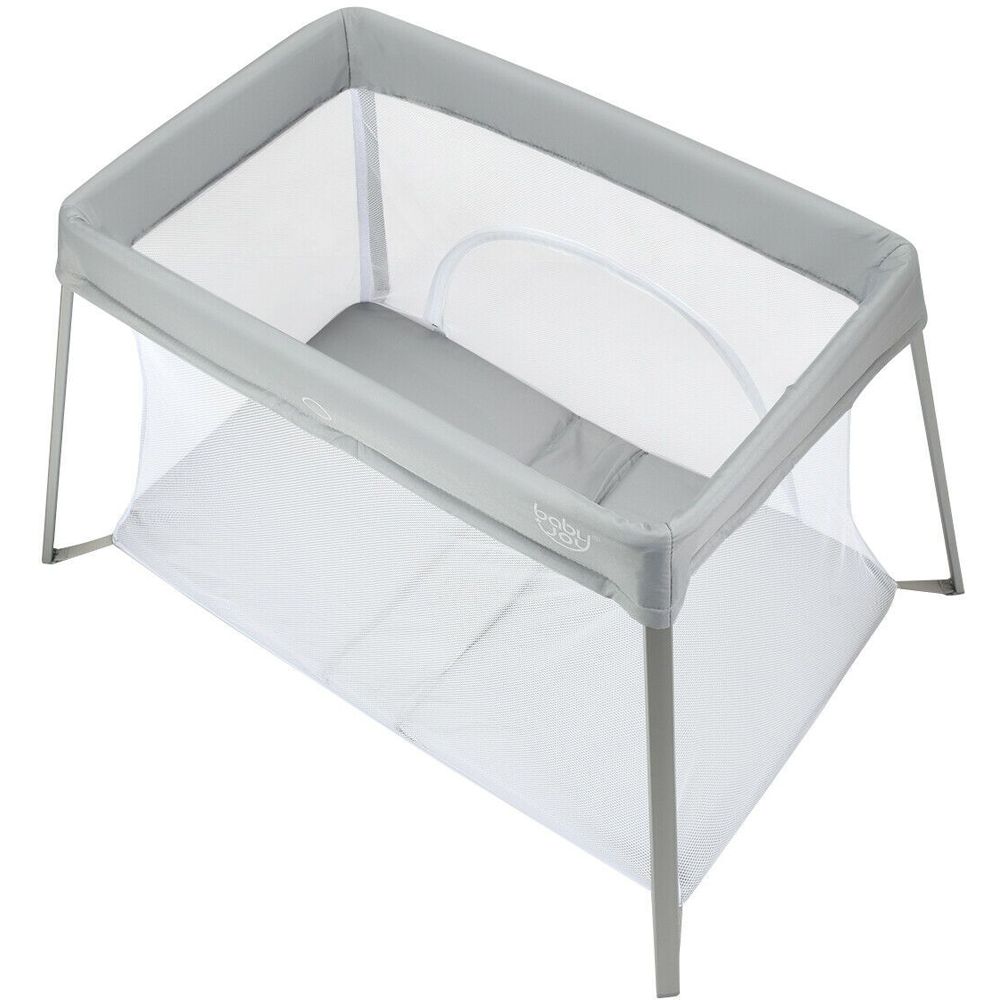 Costway Silver Folding Playpen with Zipper Door Image 1