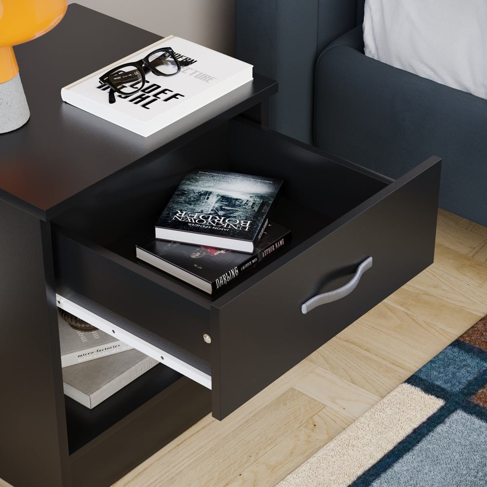 Vida Designs Riano Single Drawer Black Bedside Table Image 5