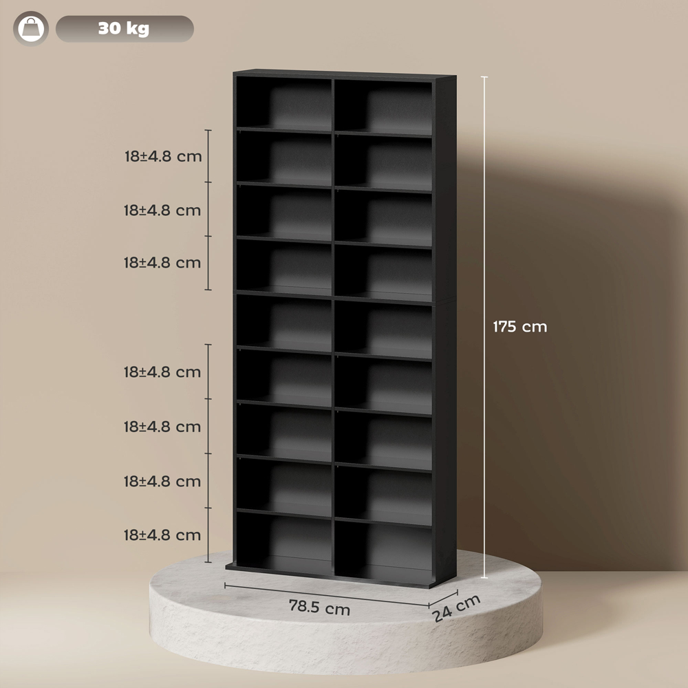HOMCOM 18 Shelf Black DVD and CD Media Storage Unit Image 9