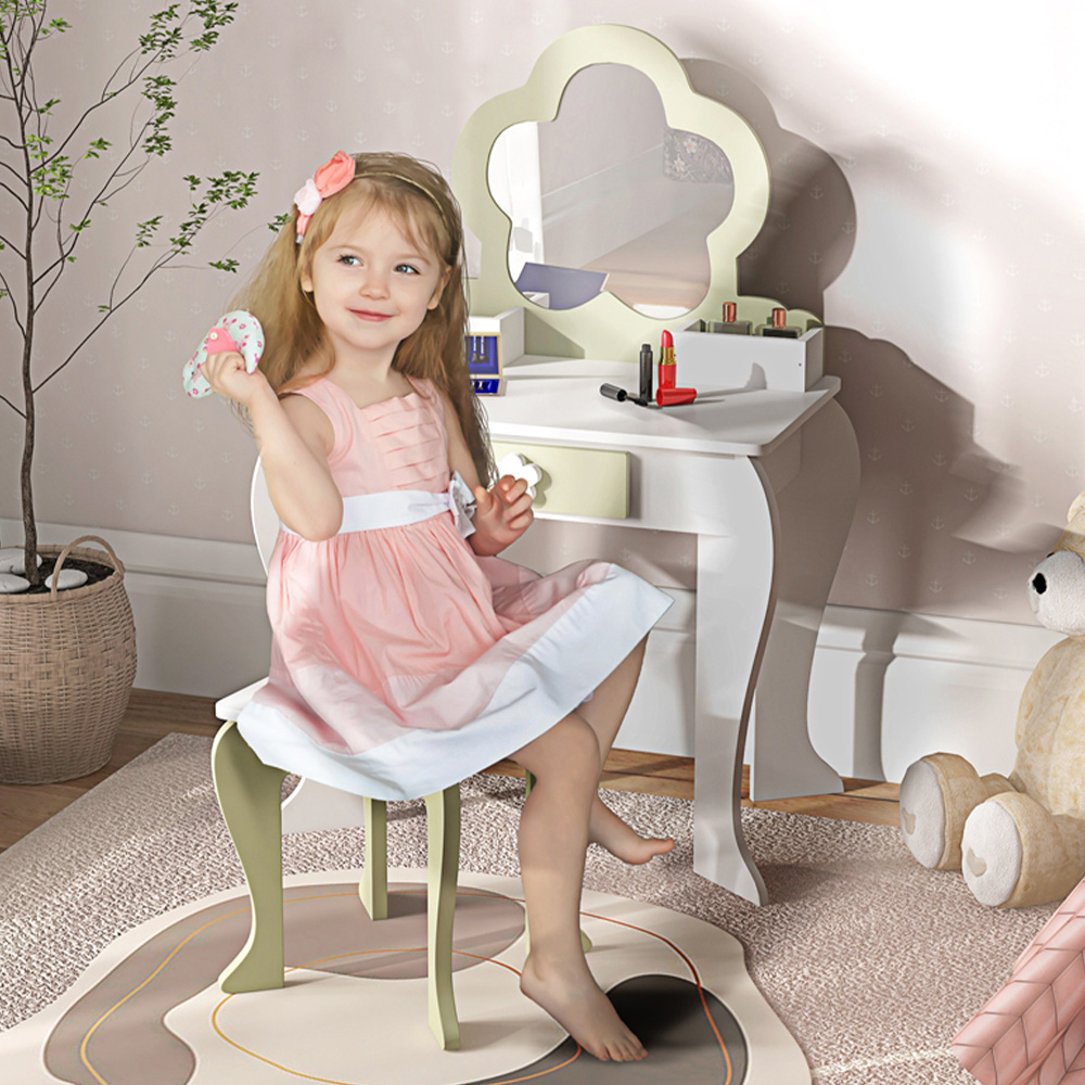 Tommy Toys White Flower Kids Vanity Table Set Image 1