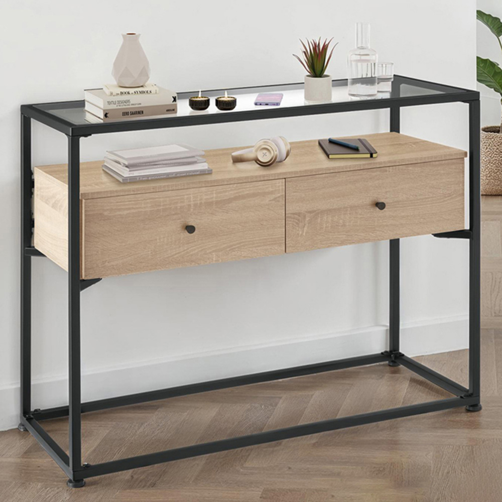 tectake 2 Drawer Light Industrial Wood Sideboard Image 1