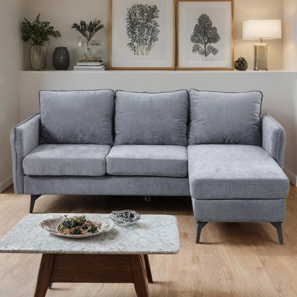 H&O Direct 3 Seater Grey Right Hand Facing Chaise Sofa Image 1