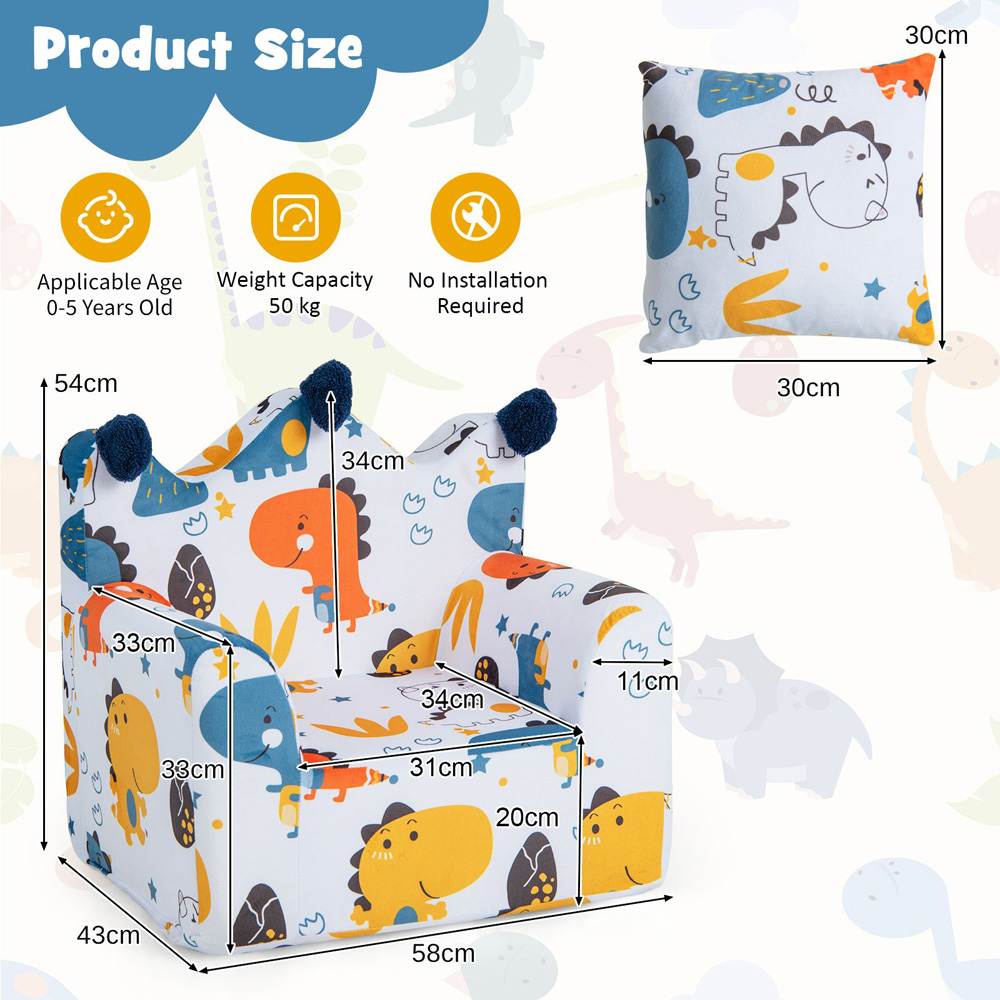 Costway Orange Kids Armchair with Pillow Image 8