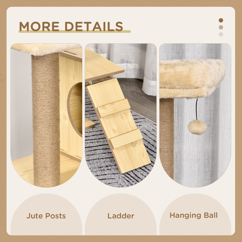 PawHut Yellow Large Cat Tree with Scratching Posts and Toy Ball 130cm Image 7