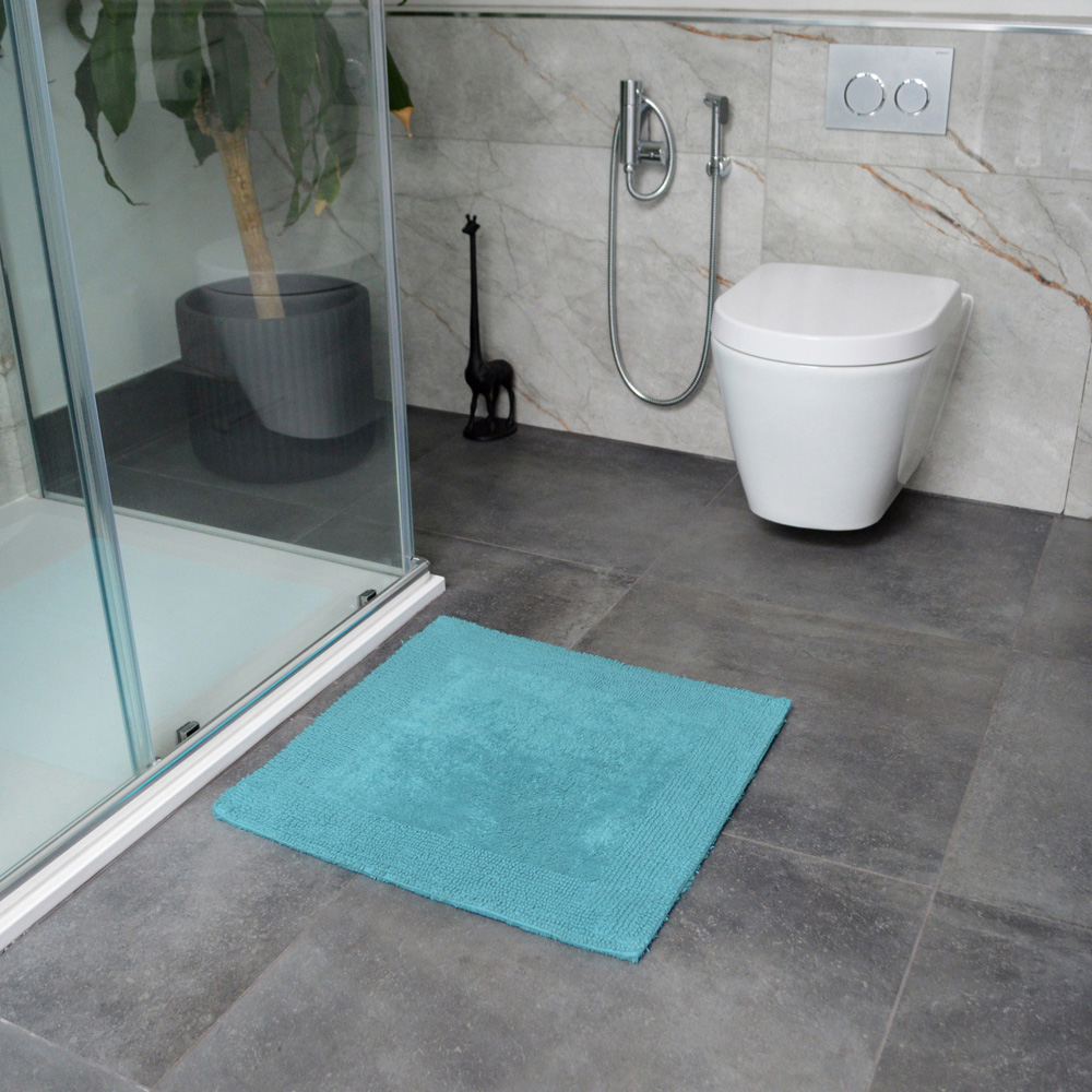 Allure Bath Fashions Elegance Turquoise Reversible Square Bath Mat 55 x 55cm Image 2