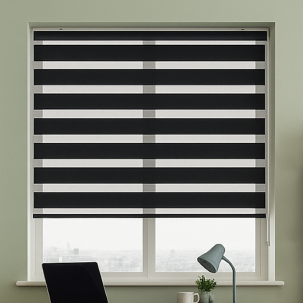 New Edge Blinds Black Day and Night Zebra Roller Blind 130cm Image 1