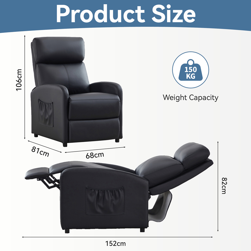 Faux Leather Black Recliner Pushback Adjustable Arm chair Image 9