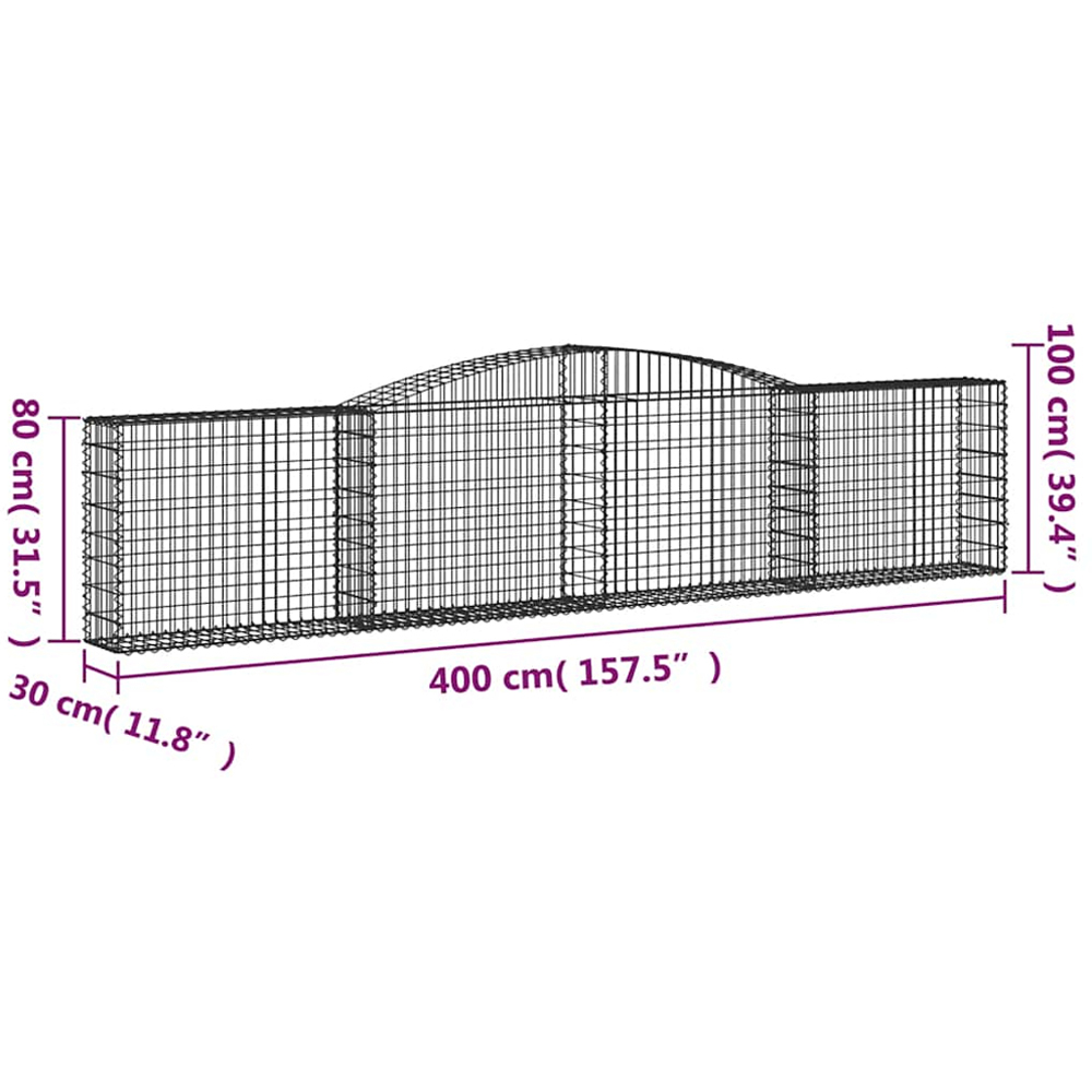 vidaXL Silver Galvanised Iron Arched Gabion Basket 400 x 30 x 80/100cm 20 Pack Image 5