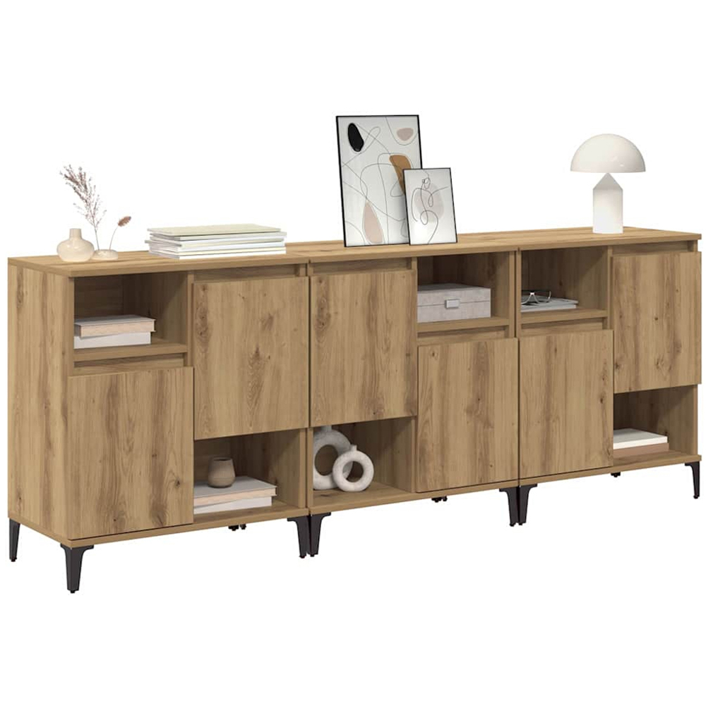 vidaXL 2 Door 2 Shelf Artisan Oak Compact Sideboard Set of 3 Image 3