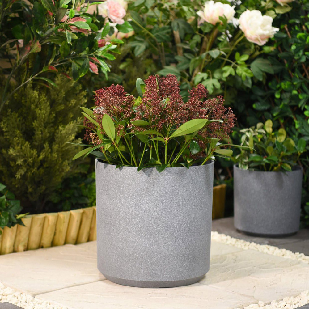 Garden Gear Grey Cylinder Planter 26cm 2 Pack Image 2