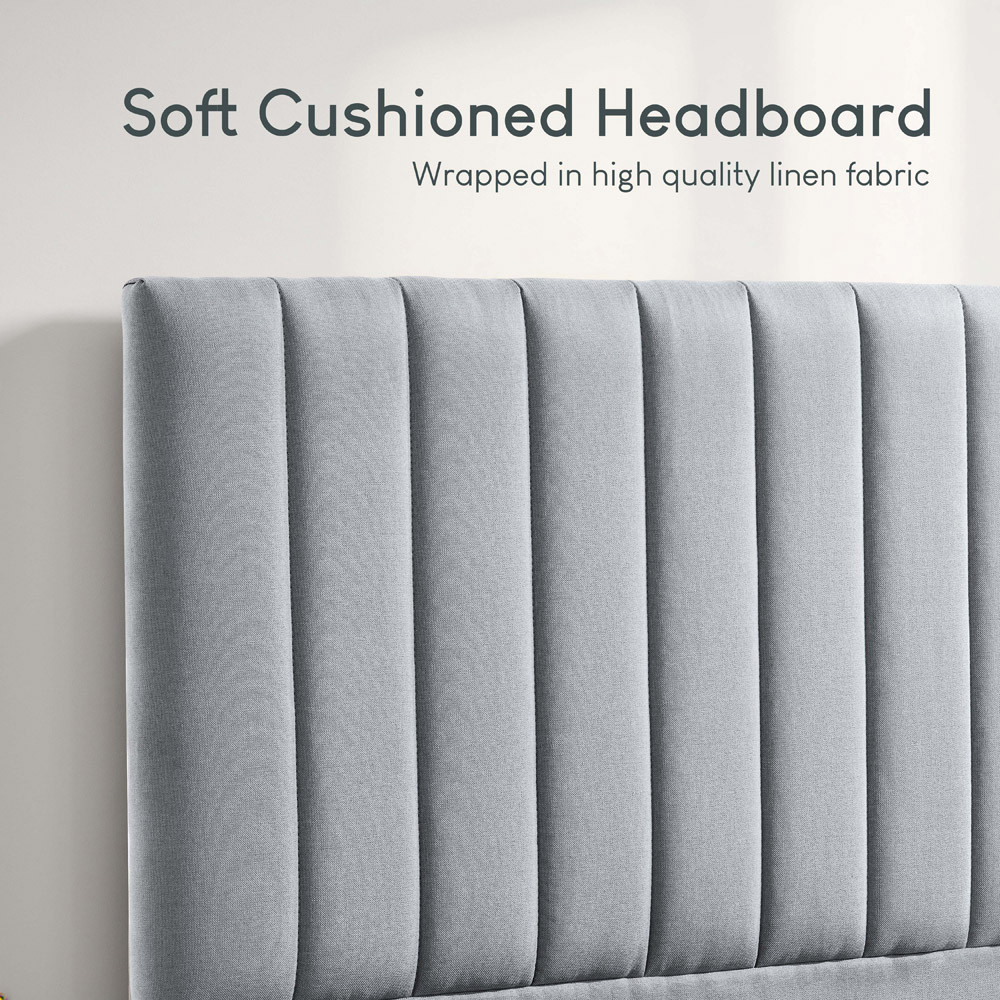 VIDA DESIGNS Vellaro Single Light Grey Linen Fabric Ottoman Bed with Headboard Image 7